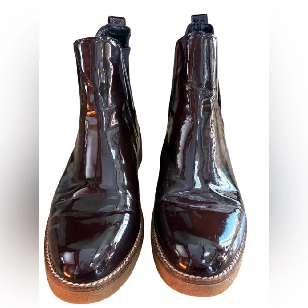 ZARA Woman dark brown faux shiny patent leather Chelsea style boots size EU 38